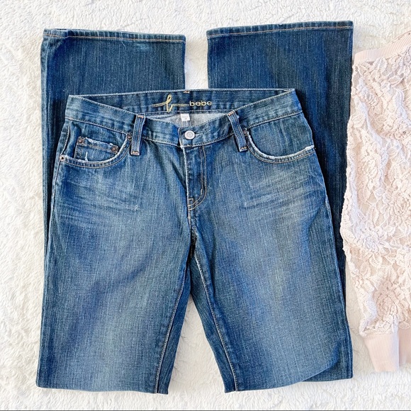 bebe Boot Cut Mid Rise Jeans Rhinestone Pockets 29 - Picture 3 of 16